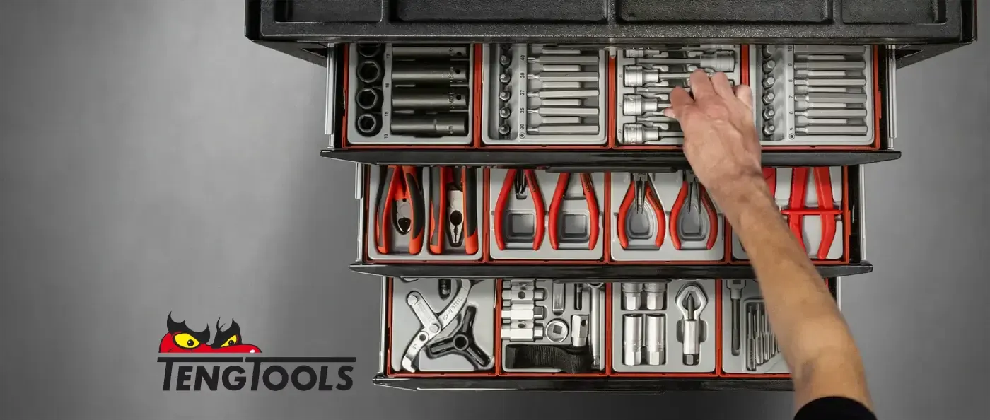 Open Teng Tools drawers of sockets, pliers and screwdriver bits